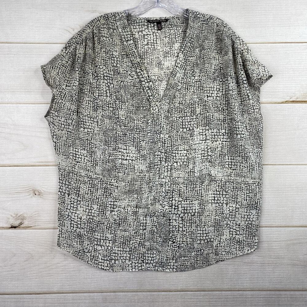 Victoria's Secret Women Top M Black Sheer Printed Boxy Short Sleeve V Neck Y2K